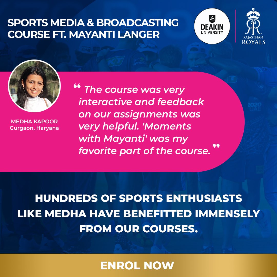 DeakinAdmission's tweet image. Gain expertise in the art of sports story-telling with Deakin’s industry-informed sports media and broadcasting courses offered through the Royals School of Business.  
rajasthanroyals.com/rsb/course/spo… | #studysports | #Deakin | #RajasthanRoyals @rajasthanroyals