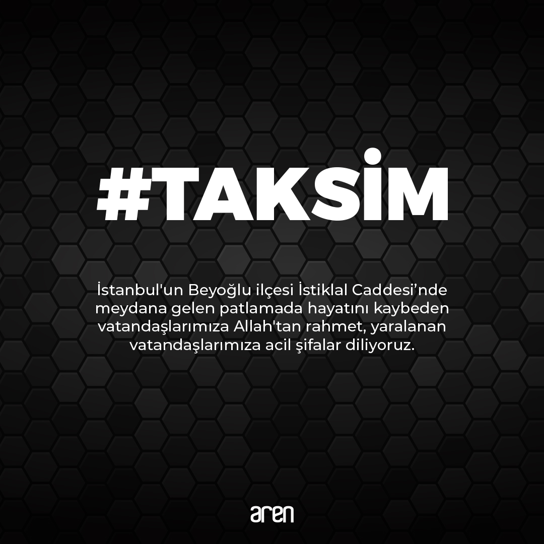 İstanbul'un Beyoğlu ilçesi İstiklal Caddesi’nde meydana gelen patlamada hayatını kaybeden vatandaşlarımıza Allah'tan rahmet, yaralanan vatandaşlarımıza acil şifalar diliyoruz. #Taksim  #patlama