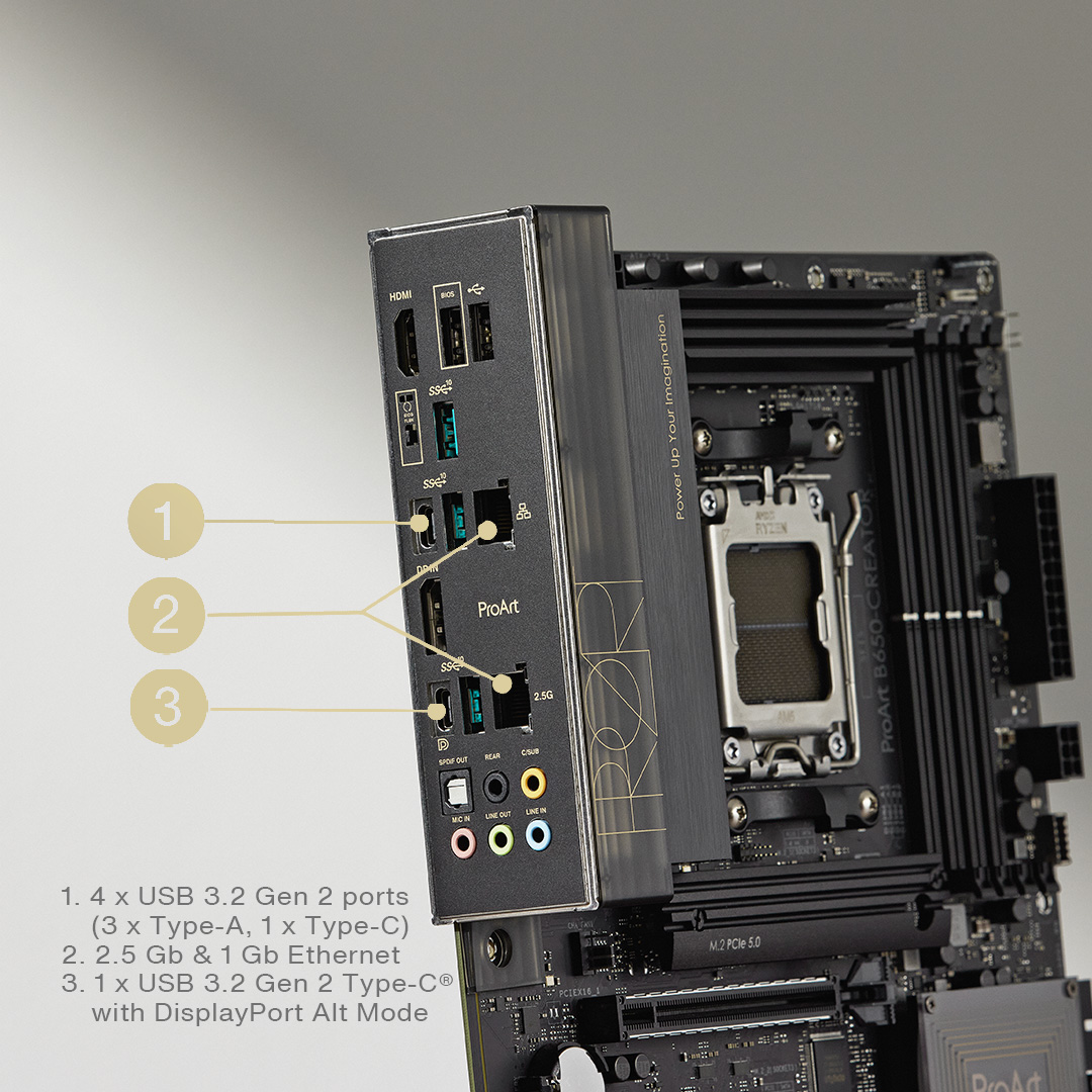 ASUS's tweet photo. Empower your workflow. ⬛🎨 

The #ProArt B650-Creator WiFi unleashes AMD Ryzen 7000 CPU &amp; DDR5 performance, featuring comprehensive connectivity for your gadgets. ​

Check out the board.👉 https://t.co/dr14bS109b
#ASUSB650 #ProArtB650 #AsusProArt https://t.co/w4SXCUvMGS