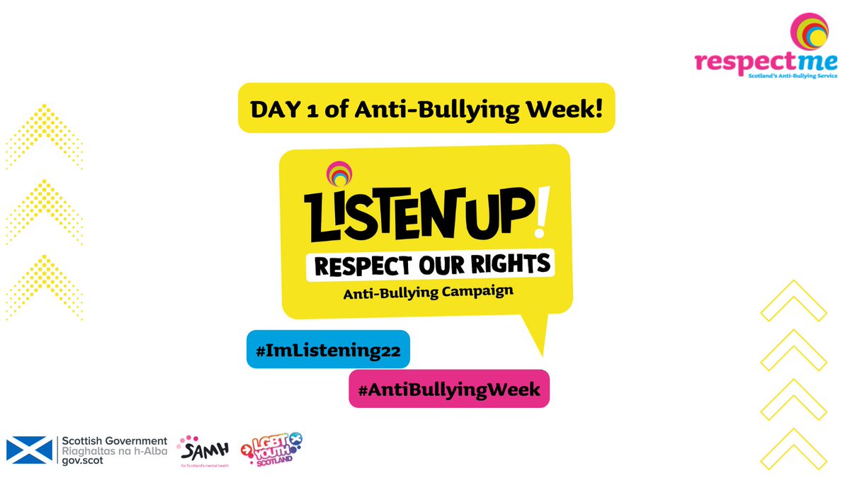 _respectme_'s tweet photo. ⭐It's #AntiBullyingWeek

Will you stand up for the rights of children and young people?

Together with our Youth Action Group we are calling on adults to #ListenUp! and respect the rights of children - because bullying is never acceptable!

Find more at ✅https://t.co/niBld4vV6w https://t.co/sZppLHaKVG