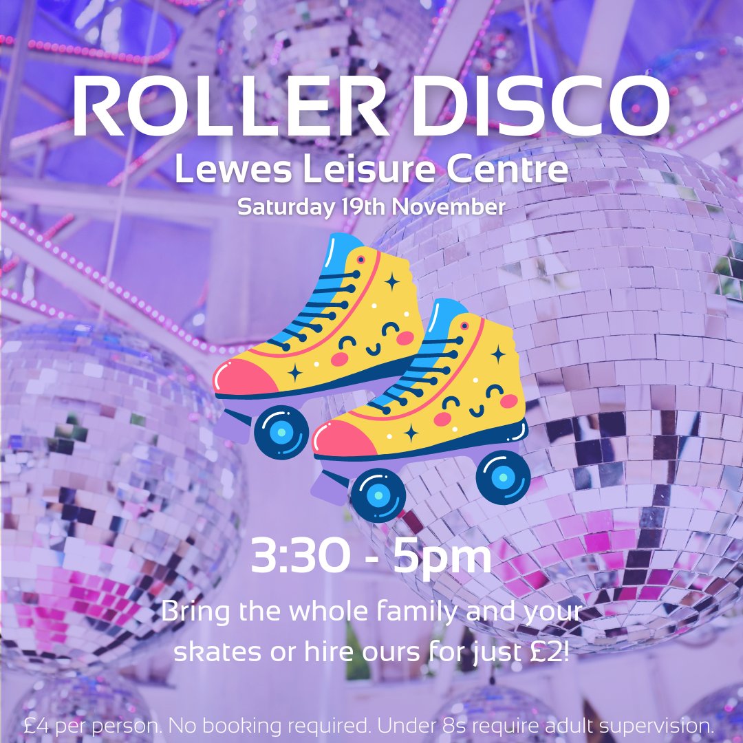 Stay warm inside this Saturday with a fun Roller Disco at Lewes Leisure Centre!

Perfect weekend activity for the whole family from 3:30-5pm and skate hire is available. No booking required!

See you there 😀