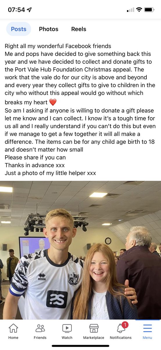 So proud of my little mouse collecting Xmas gifts to pass to port vale for the Christmas appeal she was devastated when she realised some children go without at Christmas x loads of messages already with donations 🖤🤍💛🎅