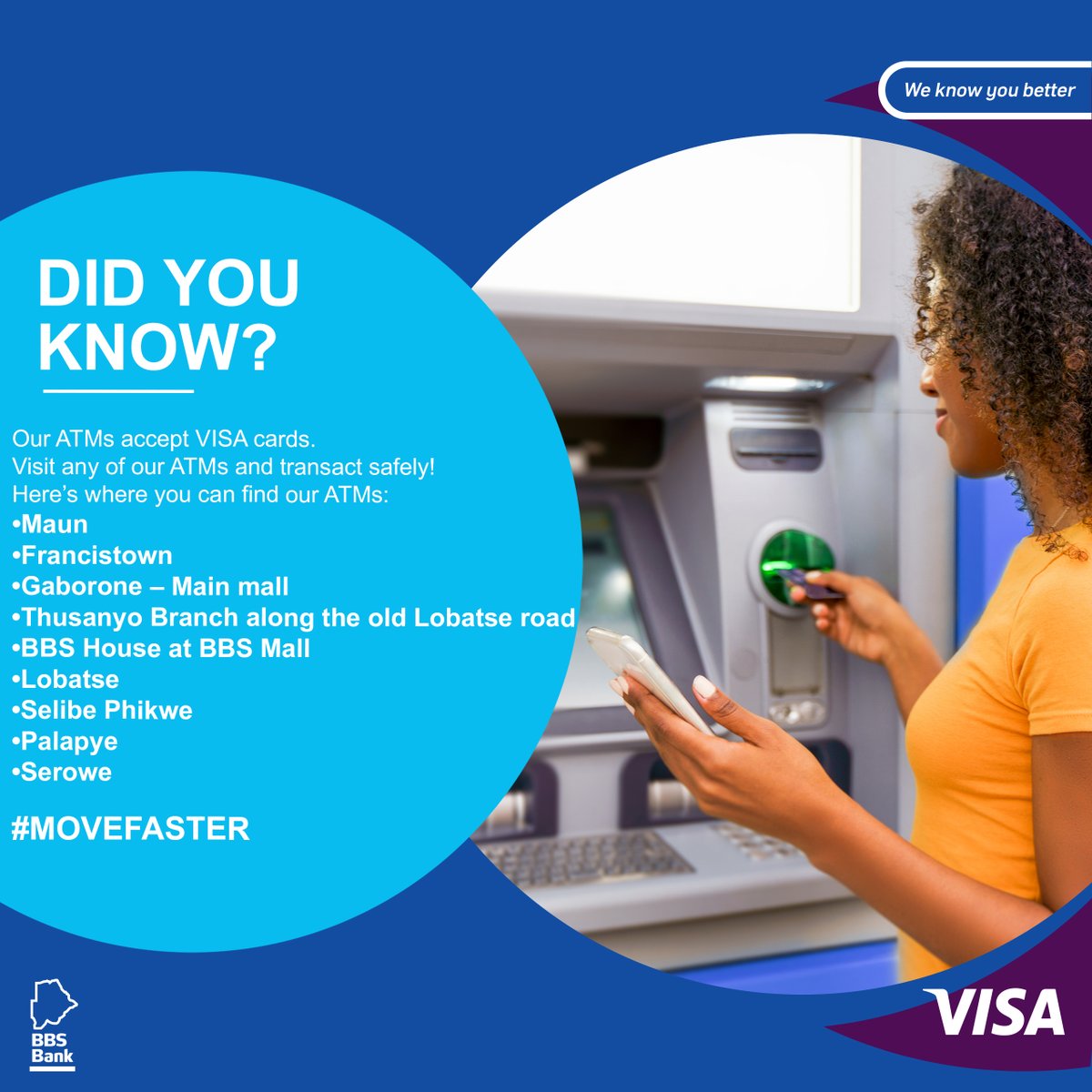 BBS_BW's tweet image. One thing you don't have worry about?
Being in a queue. Our ATMs accept VISA cards!
#movefaster #BBSVISA