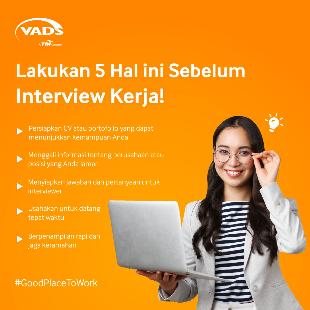 VADSID's tweet photo. Hai Job Seekers! Kali ini VADS Indonesia ingin berbagi kepada kalian tentang hal-hal yang perlu dilakukan sebelum interview kerja. Simak selengkapnya disini!

#VADSIndonesia #GoodPlaceToWork https://t.co/vsIEsEue4g