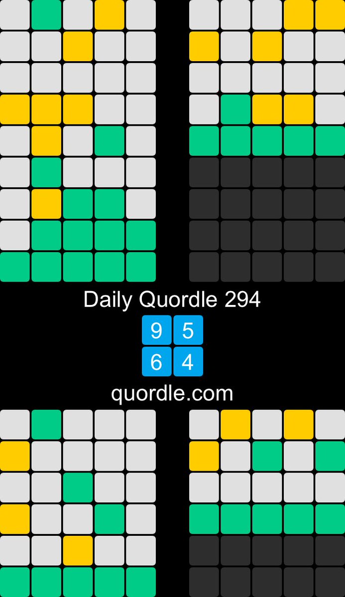 Feeling uneasy..Daily Quordle 294
9️⃣5️⃣
6️⃣4️⃣
quordle.com