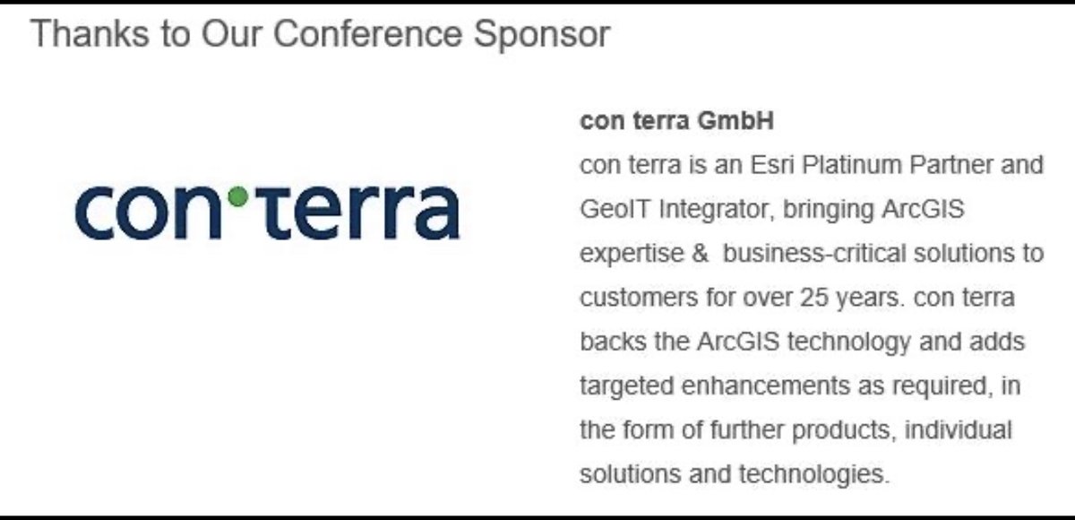 Thank you to our European #DevSummit sponsor, <a href="/conterra/">con terra</a>! Come by and see them in the Panoramafoyer throughout the conference.