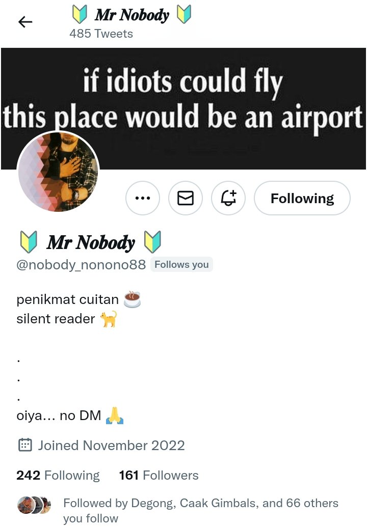 Assalamualaikum temans oposisi 😍🙏

Mari kita bantu beliau berdiri kembali

FB bertahap sesuai dgn twitter rules

<a href="/nobody_nonono88/">🔰 𝑴𝒓 𝑵𝒐𝒃𝒐𝒅𝒚🔰</a> 

Cc all oposisi yg baik ❤️
@Papa_Zandy 
@KumajasRobby 
<a href="/kankmazaydrooze/">🅚🅐🅝🅚🅜🅐🅩 ♻️ 💎</a> 
<a href="/ali_baagil5/">Ali Baagil</a> 
@S4finaT 
<a href="/Onl1Jb/">Jall Brandan</a> 
<a href="/RDL_EAA/">Jloveeaa</a> 
<a href="/lia_mecca1/">lia ria</a> 

Terima kasih 🙏😍