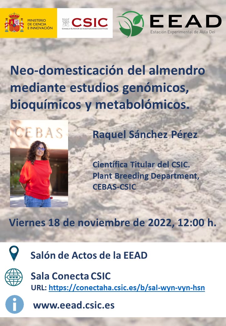 EEAD - CSIC (@eead_csic) on Twitter photo #SEMINARIOS_EEAD
Raquel Sánchez Pérez (<a href="/CEBAS_CSIC/">CEBAS-CSIC</a>) nos hablará de:
"Neo-domesticación del almendro mediante estudios genómicos, bioquímicos y metabolómicos"
⏰Viernes 18 de noviembre, 12h.
➡️Salón de Actos EEAD
📺online: conectaha.csic.es/b/sal-wyn-vyn-…
ℹ️eead.csic.es/spreading/show… #SEMINARIOS_EEAD
Raquel Sánchez Pérez (<a href="/CEBAS_CSIC/">CEBAS-CSIC</a>) nos hablará de:
"Neo-domesticación del almendro mediante estudios genómicos, bioquímicos y metabolómicos"
⏰Viernes 18 de noviembre, 12h.
➡️Salón de Actos EEAD
📺online: conectaha.csic.es/b/sal-wyn-vyn-…
ℹ️eead.csic.es/spreading/show…
