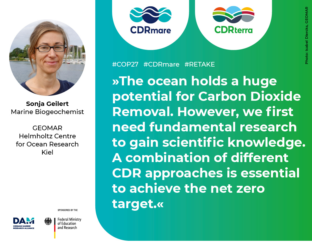 CDRmare's tweet photo. #WaterDay at #COP27! As #climatechange impacts seawater and its ecosystems, here a comment from #CDRmare researcher Sonja Geilert @steinlaus3 from @GEOMAR_en, who works on #MarineAlkalinityEnhancement as a potential #CO2removal method in our #RETAKE consortium. https://t.co/OpDRhyhdUV