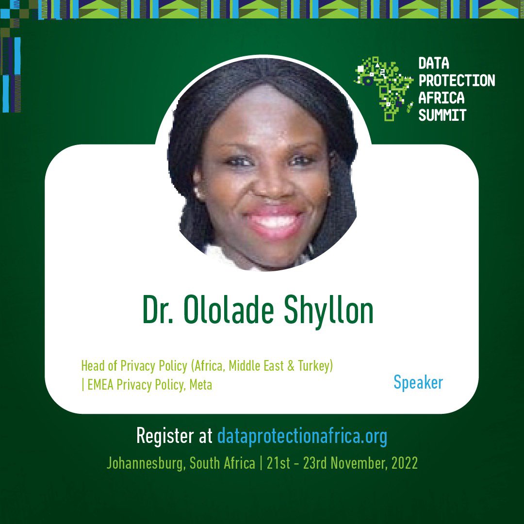 hub_adr's tweet photo. Dr Ololade Shyllon, will join other speakers at this year's summit in South Africa ๐ฟ๐ฆ Johannesburg from 21st - 23rd November, 2022.
Stay on our pages to hear from her.
Register here: https://t.co/0nXcFibUjo
#DPAS #DataProtection #DPAS22 https://t.co/sDA1LWwqrL