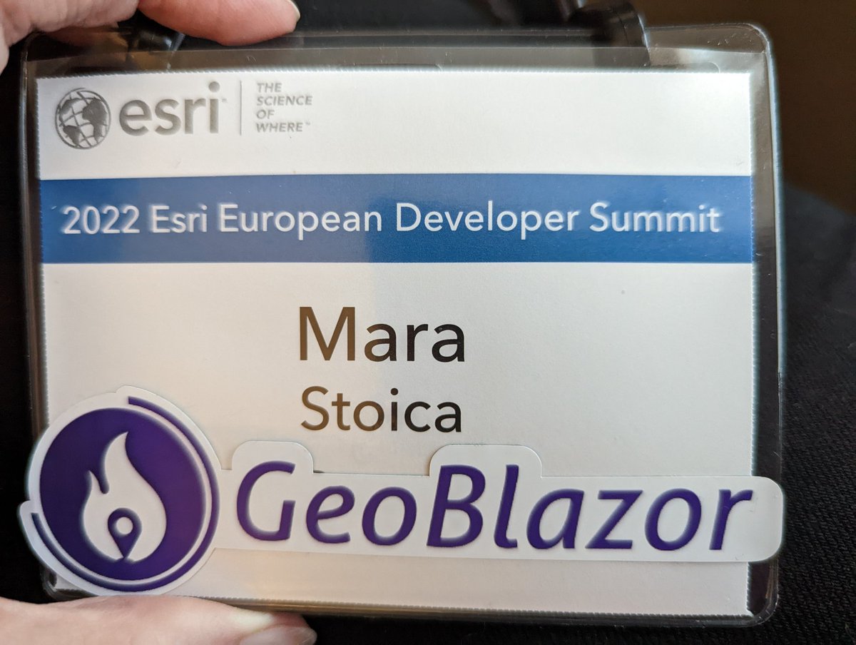 codergrl's tweet image. Showing off our new @geoblazor stickers at the @esri #devsummit in Berlin. If you see me, please stop me and ask me about developing #arcgis web apps with #dotnet and #blazor.