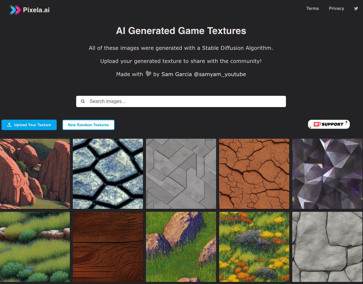 MyLootLocker's tweet photo. Looking for #AI generated textures for your game? 🤔

Well @samyam_youtube built @pixela_ai for just that reason! 🥳

https://t.co/qSY0m63MXY

#gametoolstuesday #indiegame #indiedev #indiegamedev #gamedev #gamedevelopment https://t.co/hpOhyYfwQX