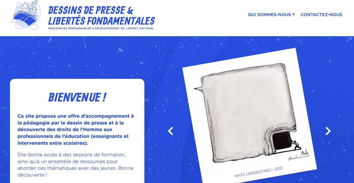 [PEDAGOGIE]📖𝐌𝐢𝐬𝐞 𝐞𝐧 𝐥𝐢𝐠𝐧𝐞 site "Dessins de presse &amp; libertés fondamentales": pedagogie-dessinsdepresse.fr
Offre d'#accompagnement et de #formation à la #pédagogie par le dessin de presse et la découverte des droits de l'Homme👉destiné aux pros de l'#éducation. #EMI #ECSI