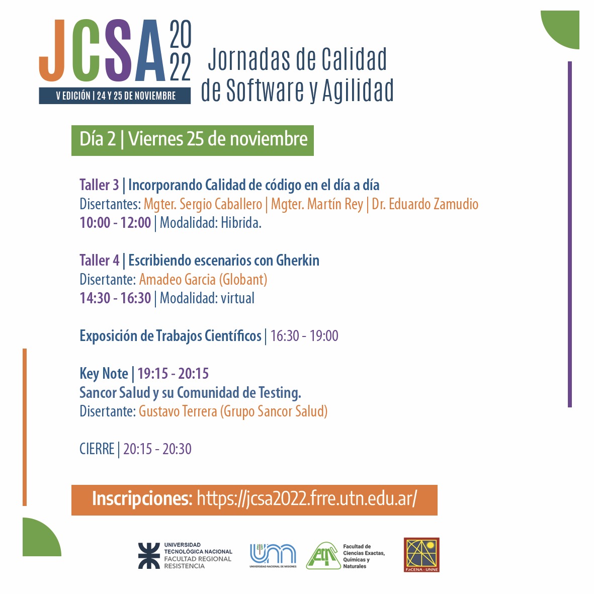 facenaunne's tweet photo. Jornadas de Calidad de Software y Agilidad 2022💻🗣️
• Informamos que ya se encuentra disponible en cronograma de actividades y talleres de JCSA 2022 que se desarrollará los días 24 y 25 de Noviembre.
.
🖇️Sitio web de las jornadas https://t.co/Qg8um6mr5d https://t.co/2YVcAzTQQD