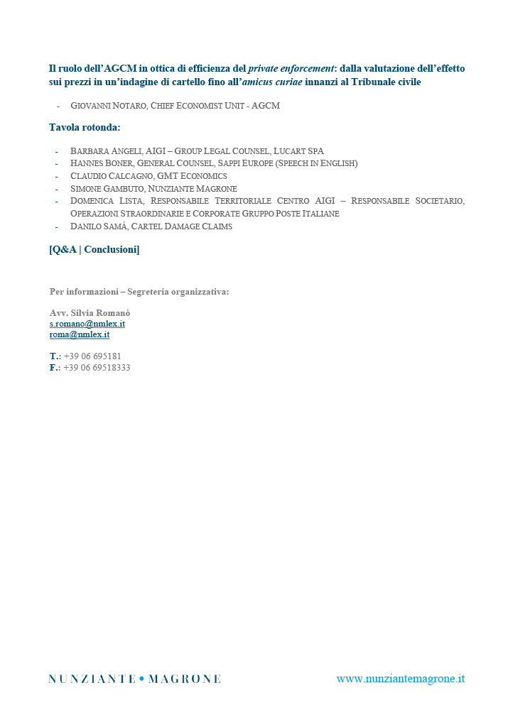 Looking forward to participating to the webinar “How to extract value from damages suffered by a company. The case of antitrust damage claims”, organised by the Italian Association of Corporate Lawyers, on 23 November 2022. Program/Registration: aigi.it/wp-content/upl… #antitrust