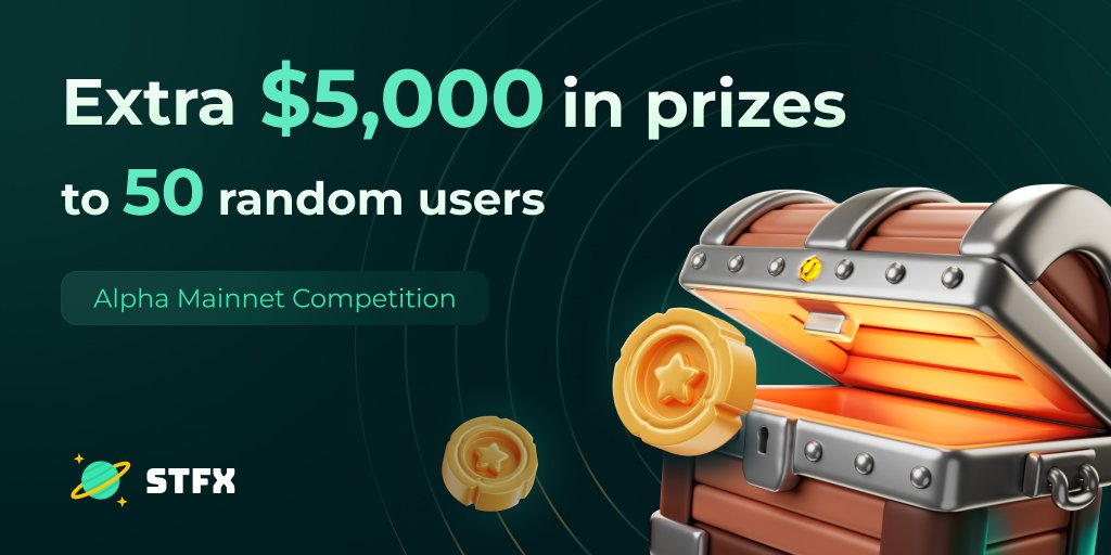 We are into the final days of the STFX Alpha Mainnet Trading Competition!🏆

On top of our ~$85,000 in prizes (and growing!) we are adding even more! 🪐

50 Users that use the STFX dApp between now and the end of the competition will receive additional prizes!💵

Come and join 🔥