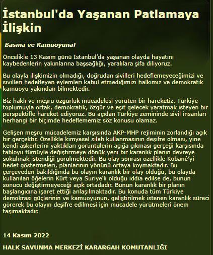 MedyaDijitall's tweet photo. PAYLAŞALIM ! 

İstanbul’da yaşanan patlamaya ilişkin Halk Savunma Merkezi Karargah Komutanlığı’nın açıklaması ; https://t.co/SsufNGOW21