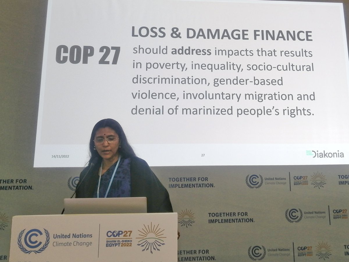 CANSouthAsia's tweet photo. Ms.Khodeja Sultana Lopa, Country Director of Diakonia, Bangladesh makes a case for #LossAndDamageFinance for ensuring equity and justice for poor in #urban development @CANSouthAsia side event on #ClimateResilient Cities at #COP27 https://t.co/FJAIQieG5p