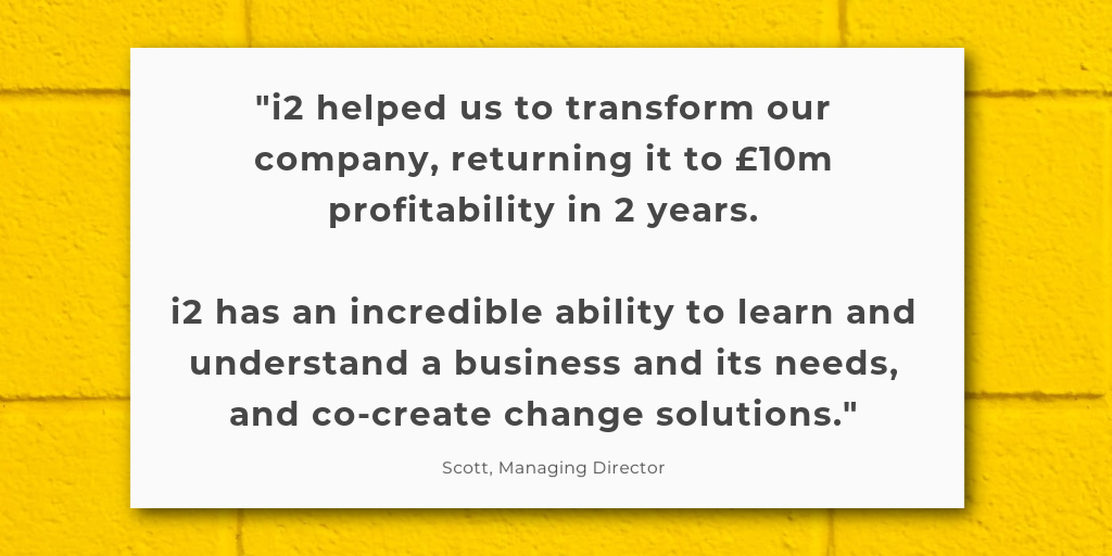 We thrive on partnering with businesses to deliver significant turnarounds like this one. Plus it’s true… we’re pretty relentless about delivery! Need a partner in change to turnaround or transform your business? Get in touch with i2 today #changemanagement #businessturnaround
