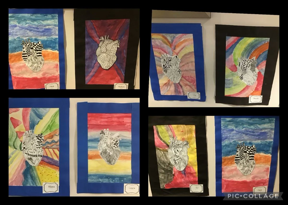 KHPschool's tweet photo. Mandela Class have enjoyed experimenting with water colour blends and monochromatic ‘zentangle’ designs to create their ‘heART GALLERY’ inspired by @kenallouis 🖌✍️❤️ We think they look great displayed on our corridor! https://t.co/39g85pPp0X