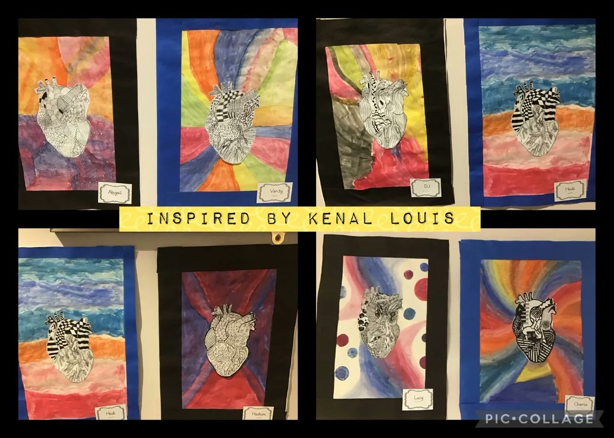 KHPschool's tweet photo. Mandela Class have enjoyed experimenting with water colour blends and monochromatic ‘zentangle’ designs to create their ‘heART GALLERY’ inspired by @kenallouis 🖌✍️❤️ We think they look great displayed on our corridor! https://t.co/39g85pPp0X