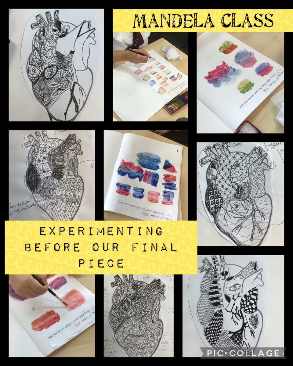 KHPschool's tweet photo. Mandela Class have enjoyed experimenting with water colour blends and monochromatic ‘zentangle’ designs to create their ‘heART GALLERY’ inspired by @kenallouis 🖌✍️❤️ We think they look great displayed on our corridor! https://t.co/39g85pPp0X