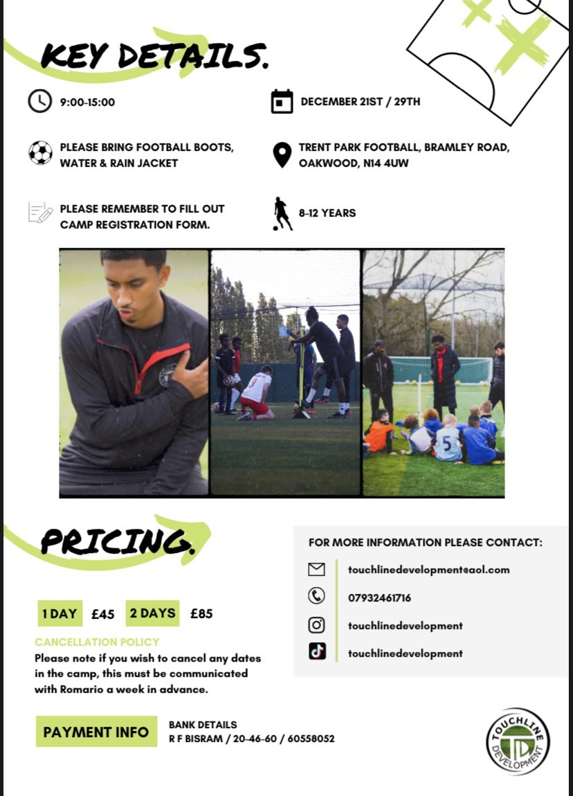 We have 2 dates for our Xmas TLD Tech Camp 📆🎄

The @premierleague may have stopped but that doesn’t mean grassroots/academies haven’t. Stay sharp during the holidays & book on to our camps.⚽️

Bookings are now open 📞📲
 docs.google.com/forms/d/1PhVSF…

#halftermcamps #footballcamps
