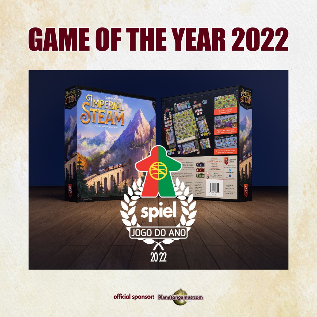 SpielPortugal's tweet photo. And the Spiel Portugal Game of the Year 2022 is :
Imperial Steam !

Congratulations to all nominees

#boardgames #JogoDoAno #GameoftheYear https://t.co/3kZuIvoatq