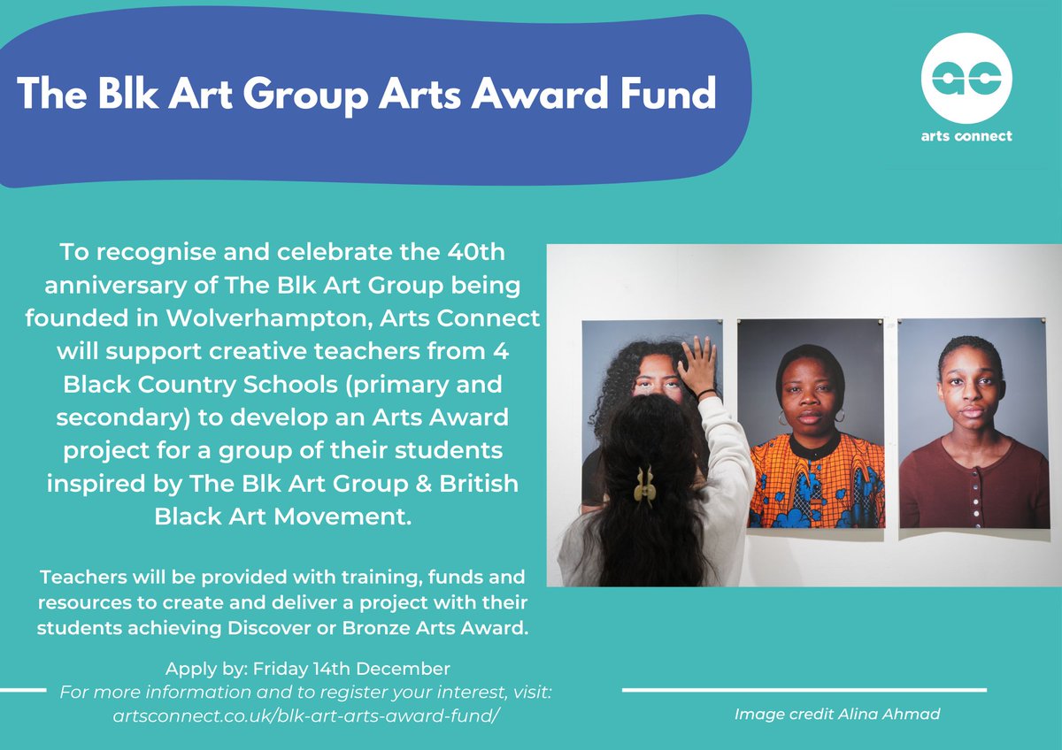 Arts Connect (@artsconnectwm) on Twitter photo Calling Black Country Primary & Secondary Art Teachers & Art Leads 📢
We're celebrating the 40th anniversary of The BLK Art Group being founded in Wolves by offering training & funding to develop <a href="/ArtsAward/">Arts Award</a> in your school.
Deadline:14 Dec
Details 👇
artsconnect.co.uk/blk-art-arts-a… Calling Black Country Primary & Secondary Art Teachers & Art Leads 📢
We're celebrating the 40th anniversary of The BLK Art Group being founded in Wolves by offering training & funding to develop <a href="/ArtsAward/">Arts Award</a> in your school.
Deadline:14 Dec
Details 👇
artsconnect.co.uk/blk-art-arts-a…