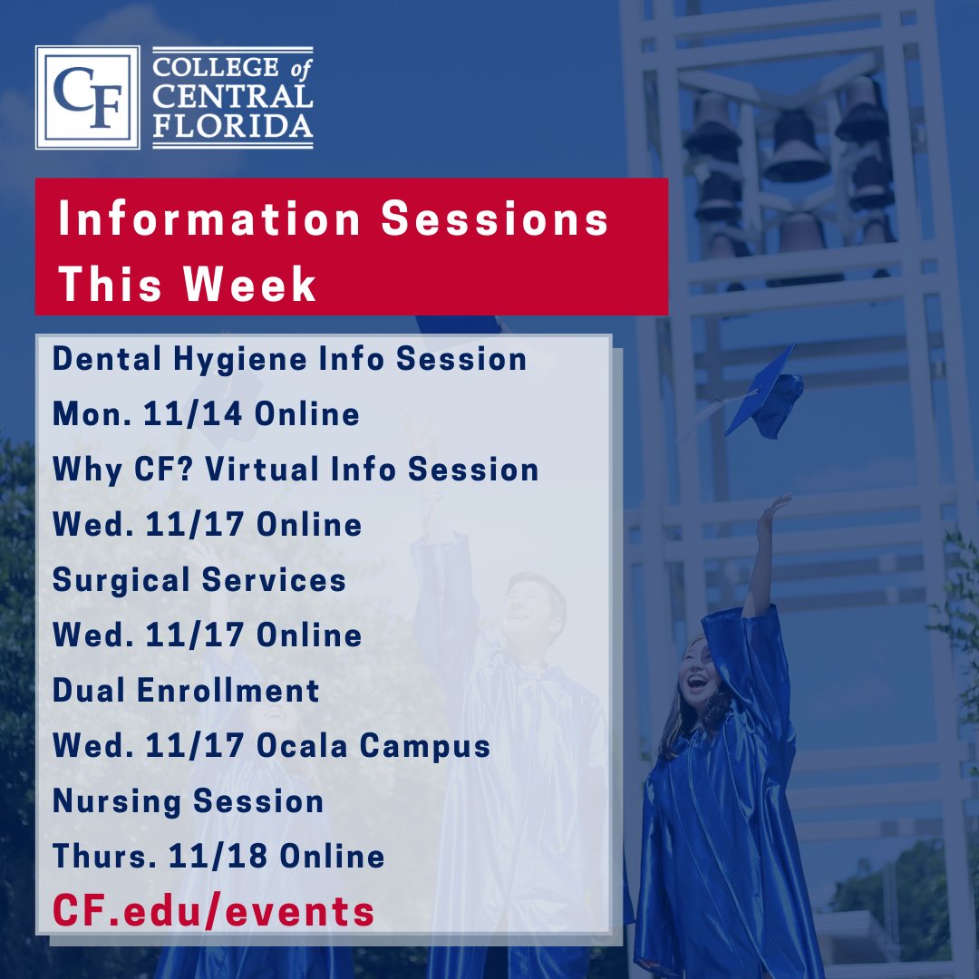 CF Information Sessions are a great way to learn more about our programs! 
Get all the details at bit.ly/3PaOpft.

#College #InformationSessions #ACollegeForEveryone