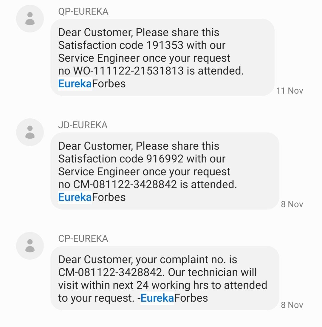 tanejatweets's tweet photo. @EurekaForbes: very bad experience with your product, no visits since multiple days, this has happened 6th time. Your IVR and CS msgs promote the app, but there is no process at the backend. Customer care has long queue, I am left with no solution but to tag you here. Please help https://t.co/OBRLxUtgtY