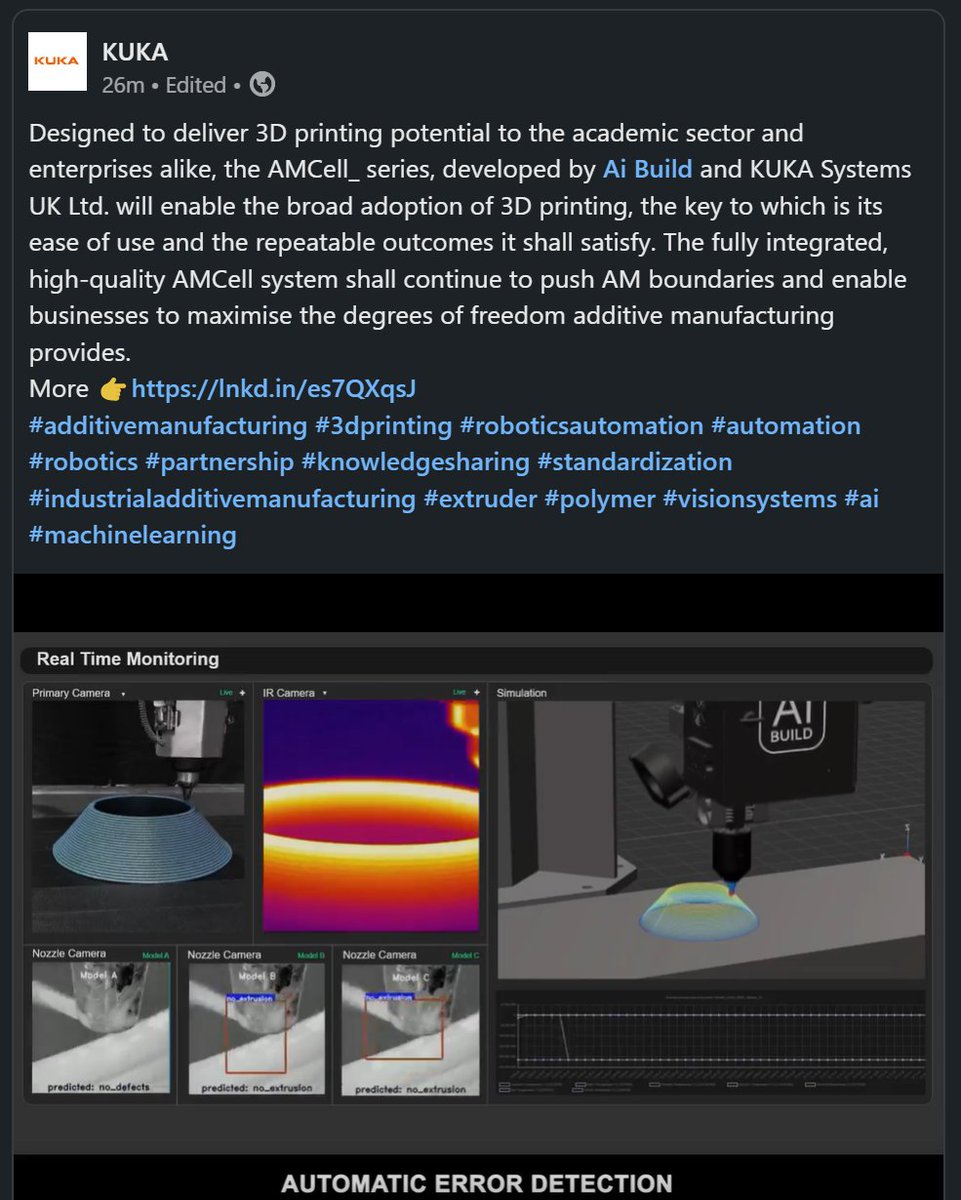 xaviermalina's tweet photo. Excited to see more about our deep partnership with @KUKAGlobal come out publicly! Can't wait for what this means for making Large Format AM more accessible, easier to use and more reliable @ai_build #formnext #formnext22 @formnext_expo
https://t.co/1AMul4SDt3 https://t.co/Cv7e53WWcG