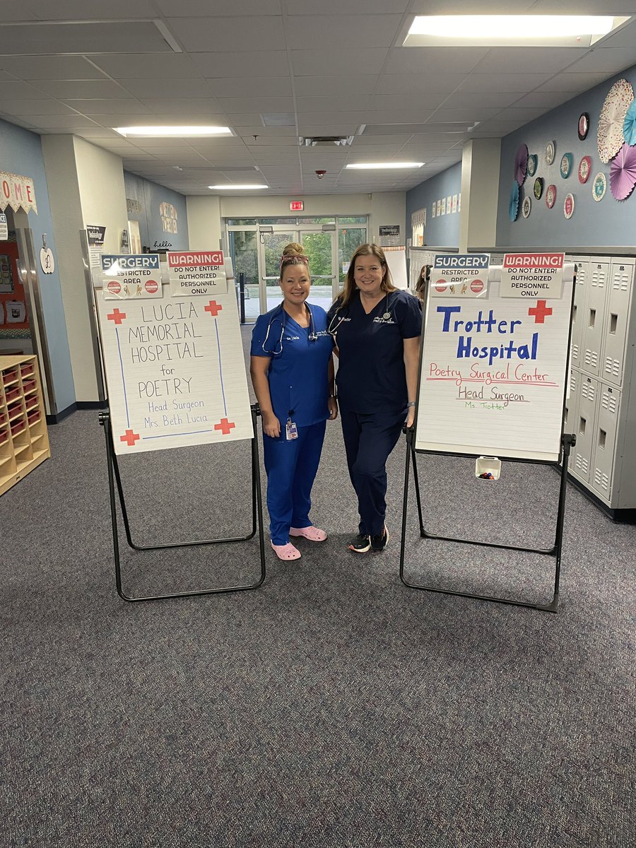 Dr. Trotter &amp; Dr. Lucia are ready for POETRY SURGERY today!! 🙌 Can’t wait to teach!! #Fierce5th #WalStars #WalElm <a href="/BethLucia5/">Beth Lucia</a>