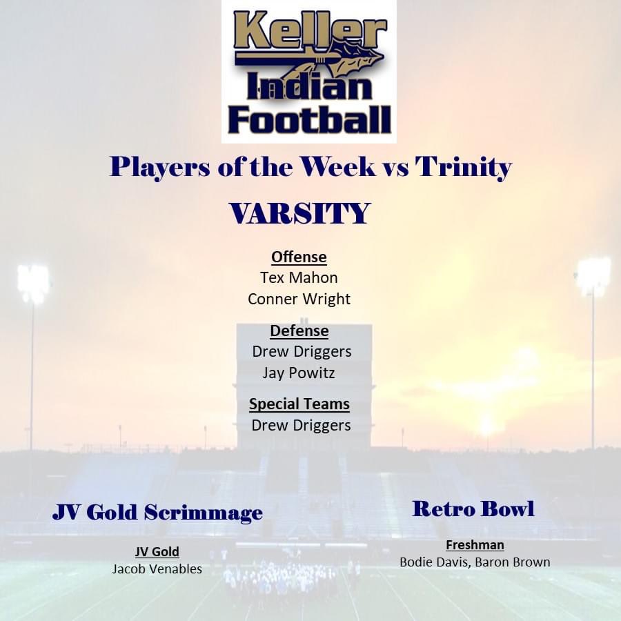 Congrats to our Players of the Week! @kellerindiansfb