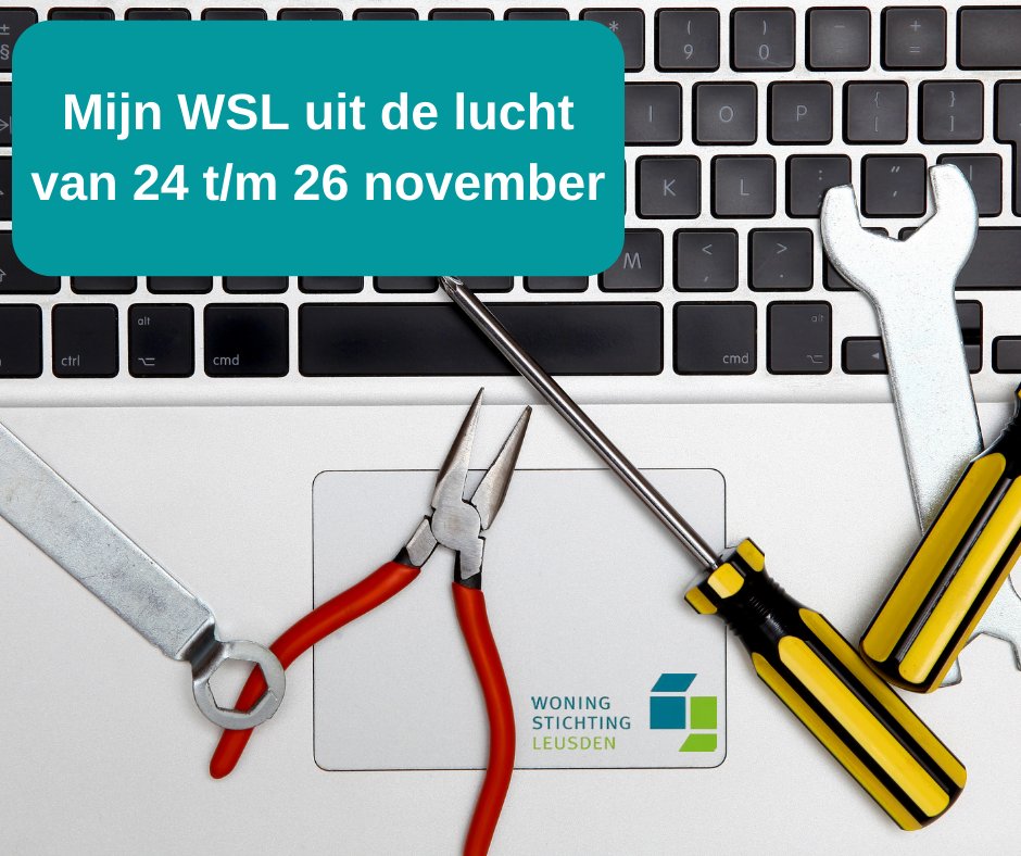 Regel jij graag jouw woonzaken online? Let dan even op. Van 24 t/m 26 november doen we onderhoud aan het systeem ligt 'Mijn WSL' er even uit. Je kunt ons op werkdagen wel gewoon bellen.