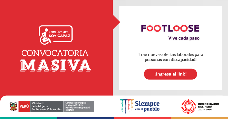 MimpConadis's tweet photo. ¡Mañana, martes 15 de noviembre! 🙌🏼
Acércate a la av. Arequipa 375, Cercado de Lima; desde las 8:30 a. m.; y participa en la convocatoria laboral para personas con discapacidad, de la mano del @mimpconadis y @FootloosePeru

Conoce más sobre las ofertas en: https://t.co/kRm63ylzZS https://t.co/E2UEWl405x