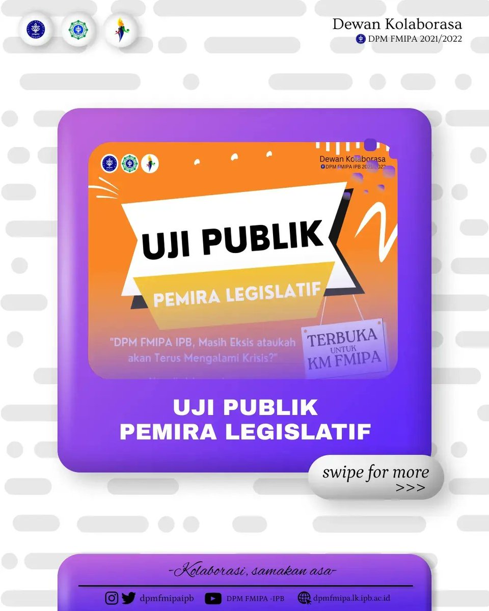 dpmfmipaipb's tweet photo. [PENETAPAN SK 007 TENTANG MEKANISME LANJUTAN UJI PUBLIK CALON ANGGOTA DPM FMIPA IPB]

Viva Legislativa!
Halo FMIPANesian!

Telah ditetapkan Mekanisme Lanjutan Uji Publik Calon Anggota DPM FMIPA IPB 2022/2023 pada hari Minggu, 13 November 2022 https://t.co/01g509F0mO