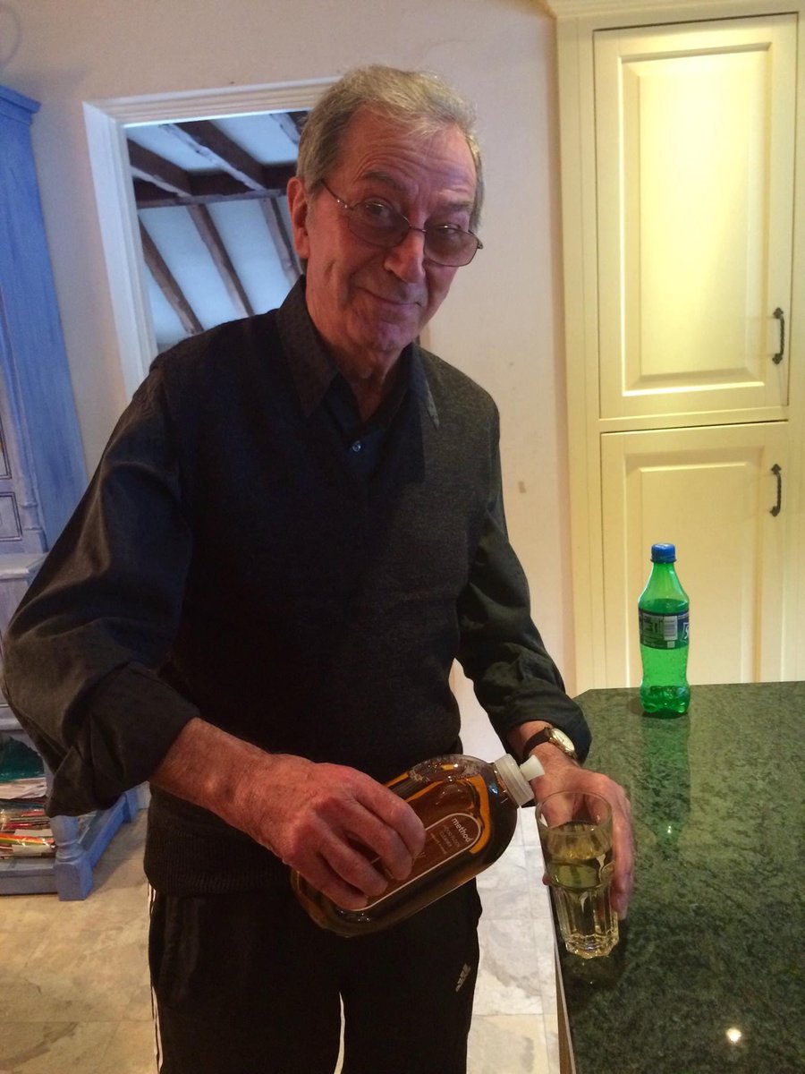 Dad said not to cry when he was gone but to remember the laughter. This pic was the moment I caught him just as he was about to pour himself a double shot of wood floor cleaner. “Glad you spotted that,” he said, “I'd have killed myself… At least I'd have had a nice finish!”