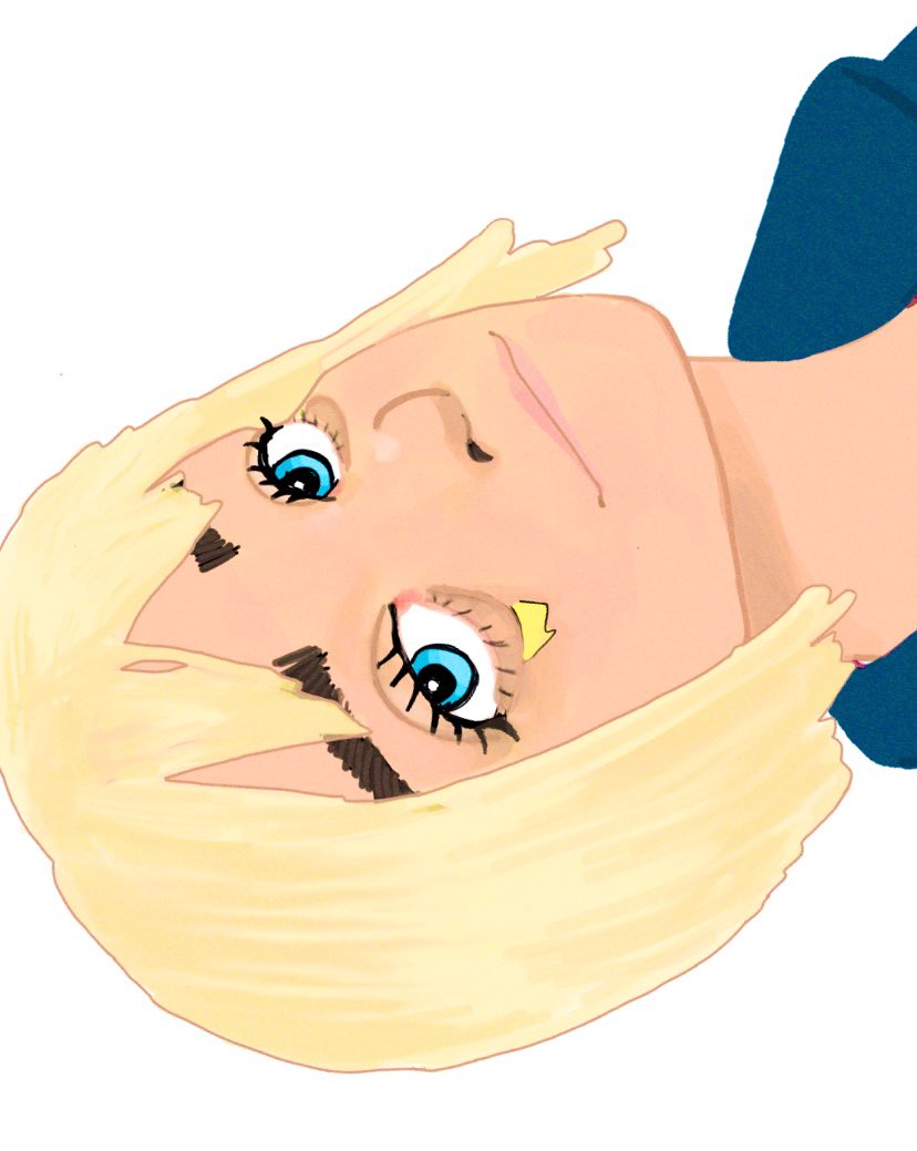 solo 1girl blonde hair blue eyes white background smile sideways  illustration images