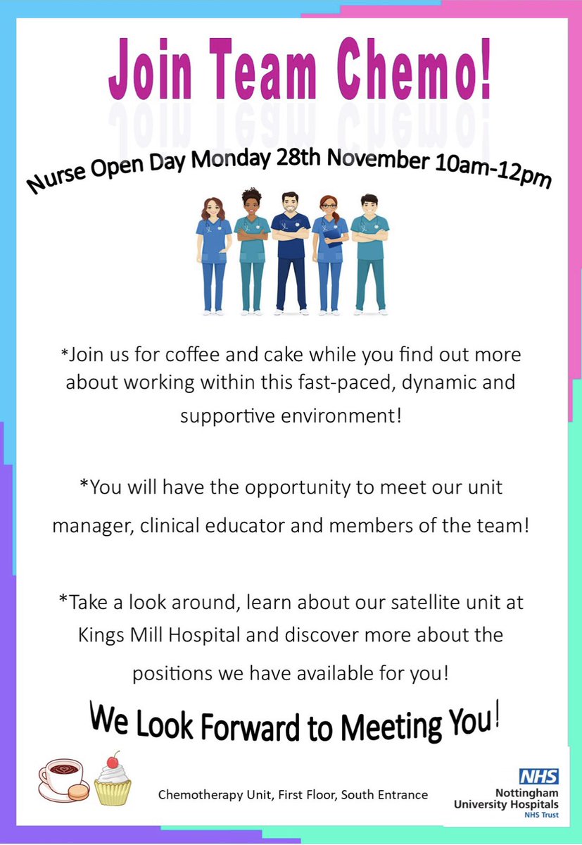 Chemotherapy Daycase (@chemodc_nuh) on Twitter photo An exciting opportunity to join our team!! Come down to our open day Mon 28th Nov 10:00 - 12:00! There will be a chance to look around and see what we have to offer! Plus coffee and cake!! ☺️ <a href="/debraholmes70/">Debra Holmes</a> <a href="/KateMusson3/">Kate Musson RN BSc (Hons)</a> @AmeliaH_NUH <a href="/TeamCAS3/">#TeamCAS</a> <a href="/stephenaghan/">Stephen Henaghan</a> <a href="/lesleystewart21/">Lesley Stewart</a> An exciting opportunity to join our team!! Come down to our open day Mon 28th Nov 10:00 - 12:00! There will be a chance to look around and see what we have to offer! Plus coffee and cake!! ☺️ <a href="/debraholmes70/">Debra Holmes</a> <a href="/KateMusson3/">Kate Musson RN BSc (Hons)</a> @AmeliaH_NUH <a href="/TeamCAS3/">#TeamCAS</a> <a href="/stephenaghan/">Stephen Henaghan</a> <a href="/lesleystewart21/">Lesley Stewart</a>