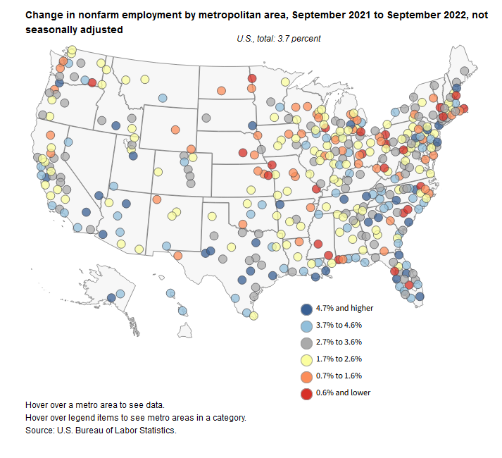 BLSLabor Statistics on Twitter "Employment increased in 111 metro areas over the year ended