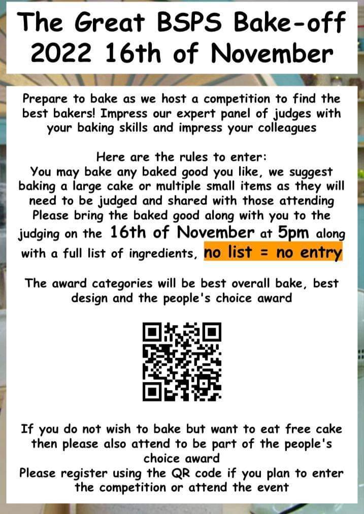 BSPS (@sotonbsps) on Twitter photo Have you got what it takes to be a star Baker?🌟
Join us on Wednesday 16th November for the ultimate baking battle: the BSPS Bake-Off!🎂
In order to enter you must bring a full list of ingredients and we are a nut free zone 🥜 <a href="/sotonbiosci/">Biological Sciences</a> <a href="/unisouthampton/">University of Southampton</a> <a href="/UoSDocCollege/">The Doctoral College</a> Have you got what it takes to be a star Baker?🌟
Join us on Wednesday 16th November for the ultimate baking battle: the BSPS Bake-Off!🎂
In order to enter you must bring a full list of ingredients and we are a nut free zone 🥜 <a href="/sotonbiosci/">Biological Sciences</a> <a href="/unisouthampton/">University of Southampton</a> <a href="/UoSDocCollege/">The Doctoral College</a>