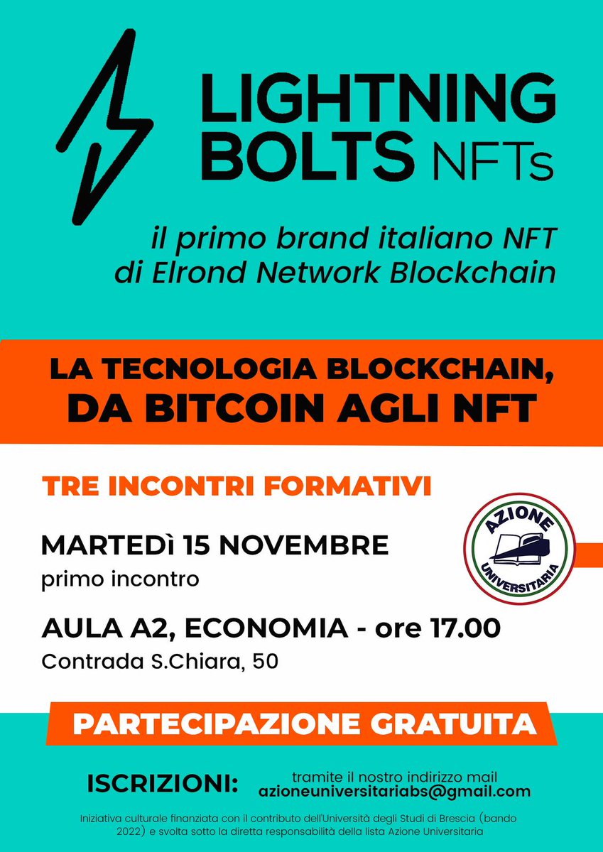 Lightning Bolts ⚡️ (@lightningnft) on Twitter photo Tomorrow <a href="/cirobet88/">cirobetX⚡️</a> will have the pleasure of giving a lesson to the students of the University of Brescia, in Italy, talking about crypto, metaverse and NFT.
Objective to be achieved: to spread the crypto culture all over the world, starting from the garden of one's home ⚡️😎 Tomorrow <a href="/cirobet88/">cirobetX⚡️</a> will have the pleasure of giving a lesson to the students of the University of Brescia, in Italy, talking about crypto, metaverse and NFT.
Objective to be achieved: to spread the crypto culture all over the world, starting from the garden of one's home ⚡️😎