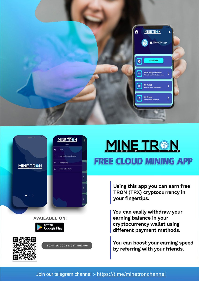 Download *Mine Tron App* and start earning.
Use my referral code [49644185].

Click Below 
minetron.page.link/g7sTwD1Y8e14g9…