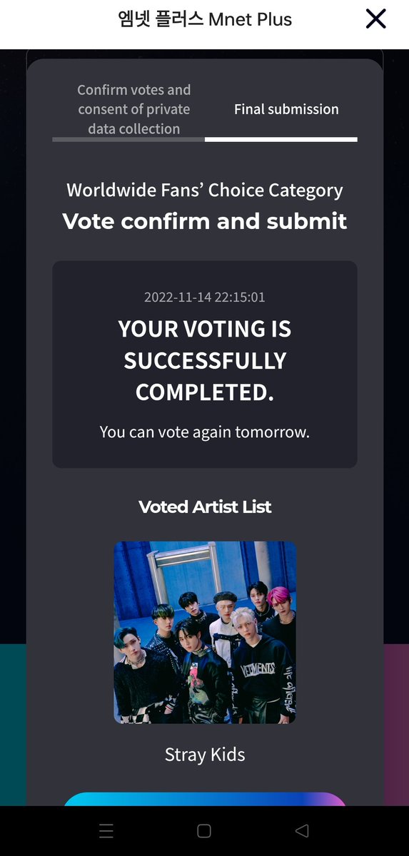 kpopvotingbot's tweet photo. Congratulations, Stays!! 5 votes were casted to #StrayKids Good luck 😊

@Stray_Kids #MAMA #kpopbotproof https://t.co/Nf6YpDSnIl