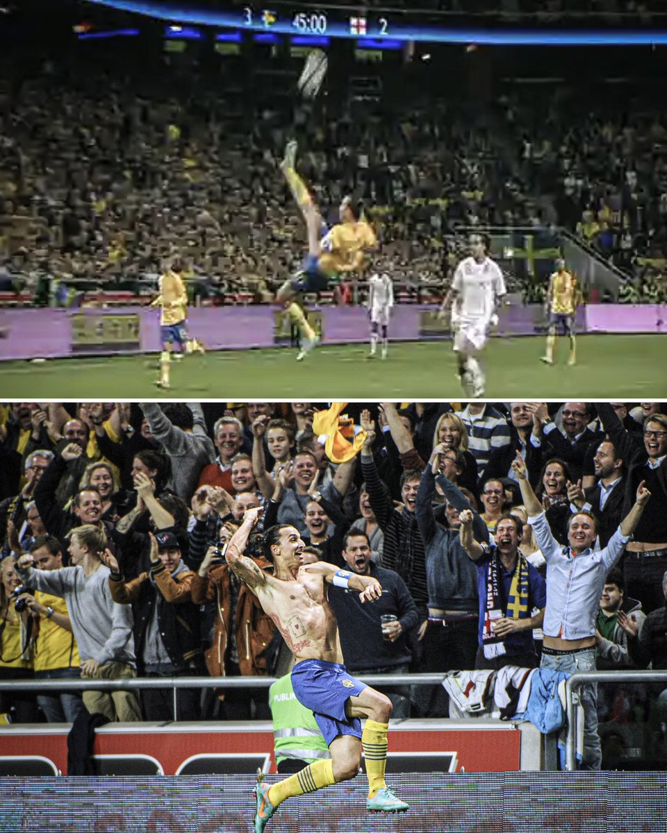 ESPNFC's tweet photo. 10 years ago today, Zlatan scored a 30-yard overhead kick against England 💥

It won him the Puskas award 🏆 https://t.co/3LU6SqDiit