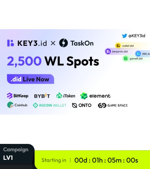 taskonxyz's tweet photo. 🎉We are glad to collaborate with @KEY3id, the #decentralized #identity in #Web3! Our joint #giveaway is on the way!

🎁 2500 Early Bird Badges + #TaskOn #EXPs
⏰ Event starts in 1 hour
 
👏Be prepared: https://t.co/ODZfhbauwr https://t.co/LHuxlwdRgR