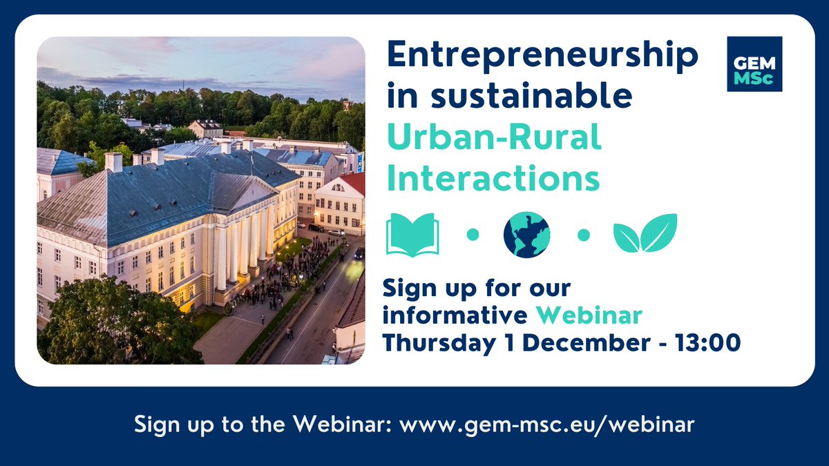 🌇 The Urban-Rural Interactions track of the GEM Erasmus+ MSc programme addresses the challenge of sustainably meeting the natural resource demands of a rapidly urbanising world.

Are you interested in the GEM MSc? Sign up for our Webinar on 1 December via bit.ly/3ttIRD4
