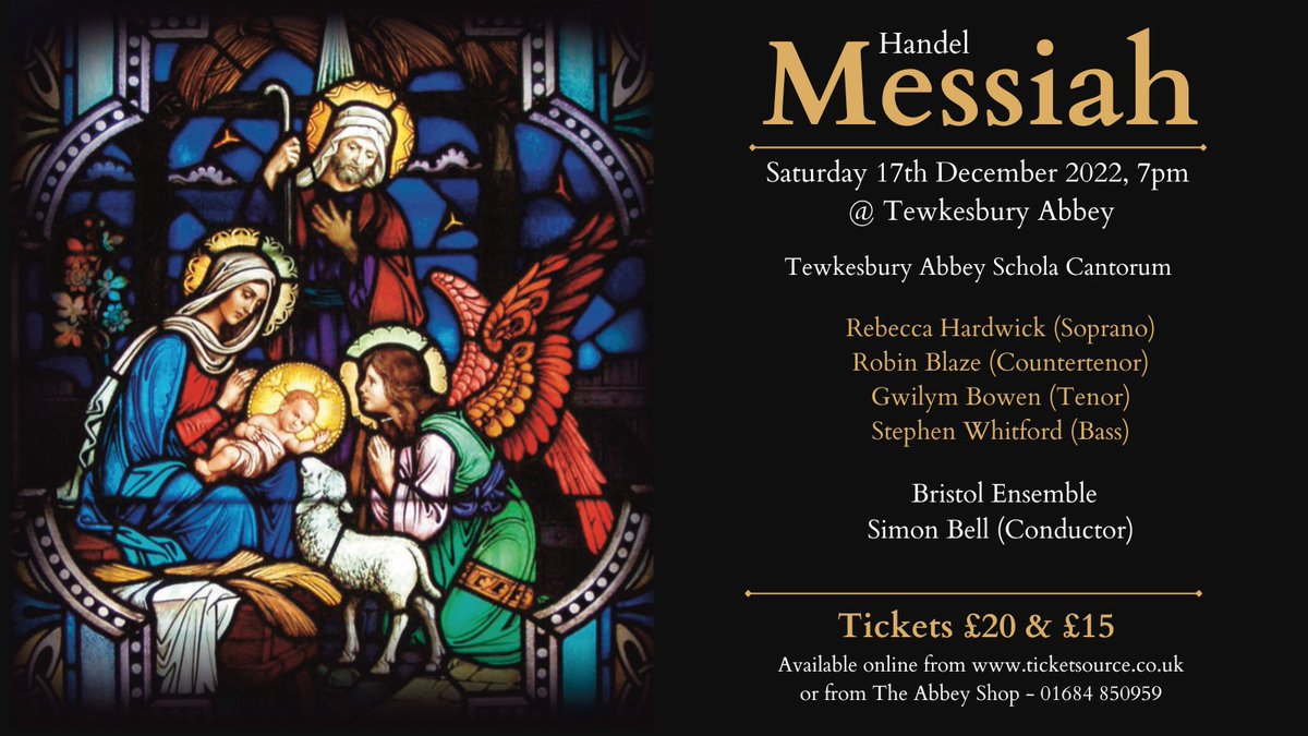 17th December, Handel's Messiah, Tewkesbury Abbey.

Tickets available from the Abbey Shop, and from ticket Source, linked below.

ticketsource.co.uk/whats-on/glouc…

#DeanCloseMusic
#DeanCloseChoristers