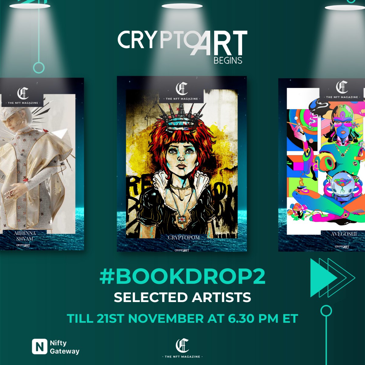 TheNFTMag's tweet photo. Last Hours to get your #CryptoArtBegins #BookDrop2
https://t.co/jOm4N3lRCF https://t.co/akBkxj0Aez